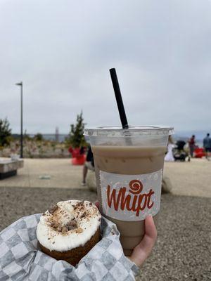 Toffee crunch & iced coffee with mint & cream