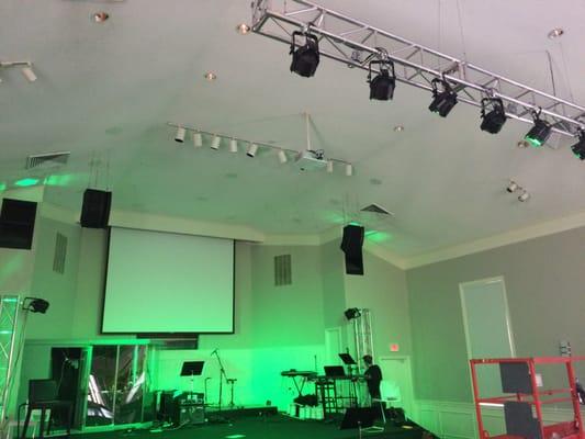 Installing Lighting and Projection systems for City Church