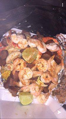 3x Crab Boil 3 Clusters 2 Corn 3 pot. Shrimp and sausage egg and lime 40.50