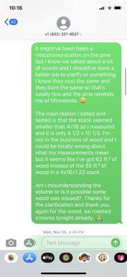 Text thread with firewood by Jerry