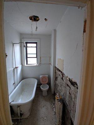 Derelict bathroom set to receive a complete renovation.