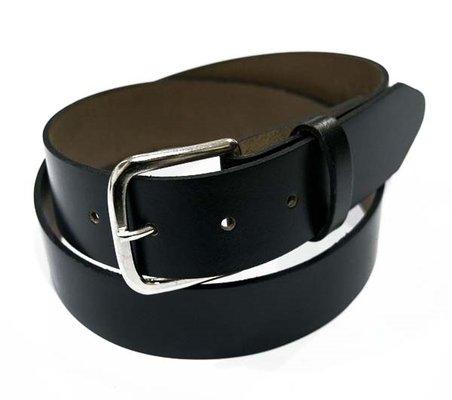 1 1/2" wide black genuine leather belt in sizes 20" to 70" waists,