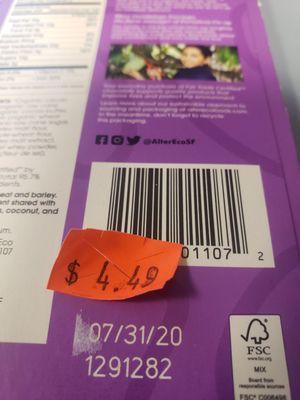 Expired dark chocolate with price sticker moved