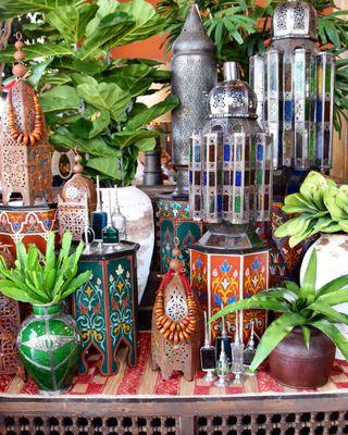 Moroccan magic!  Lanterns, hand painted zouaq furniture, and always lots and lots of great plants!