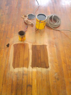 We apply 2-3 stain samples  so you can choose the best one before we sand, stain, and refinish  floors