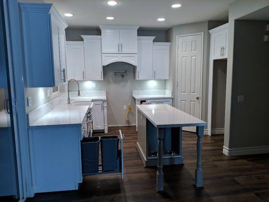 Ceravantes residence kitchen renovation-custom integrated into cabinet trash bin container soft-close