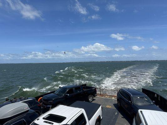 Ferry full of cars headed to Ocracoke Island.