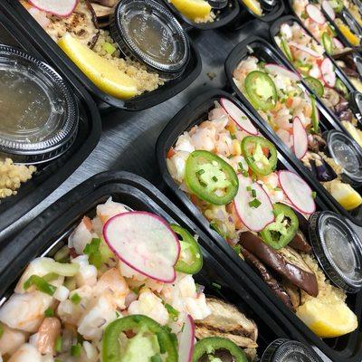 Shrimp ceviche w/ mango salsa on the side.