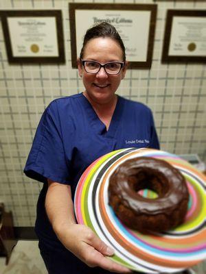 Dianna is one of our fantastic hygienists celebrating her birthday with delicious foods made by our staff!