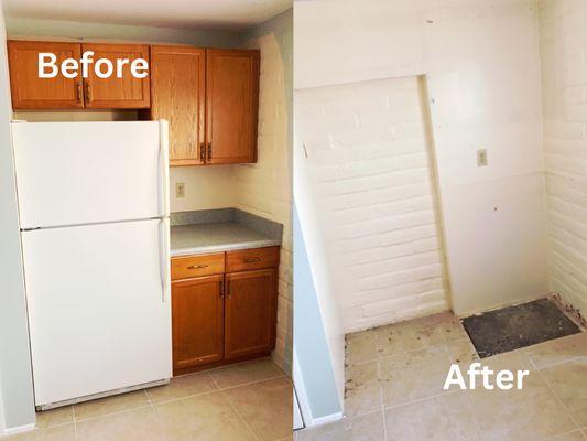 The start of a remodel, customer needed old cabinets and appliances removed.  - Pt.2