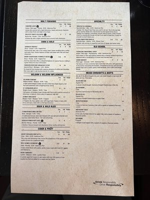 Back side of the beer menu.