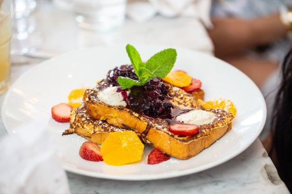 Brasserie 19 Challah French Toast, local fruit preserves, black pepper mascarpone