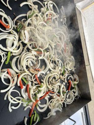 Grill onions for hot dogs