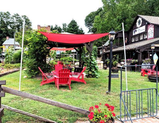 Chadds Ford Barn Shops -- Adorable outdoor seating all over, with firepits and string lights!