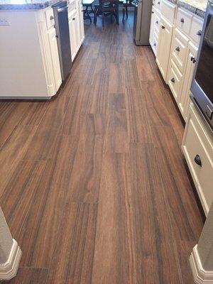 Wood look porcelain tile.