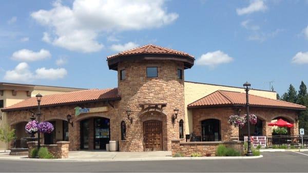 Front of building and awesome patio