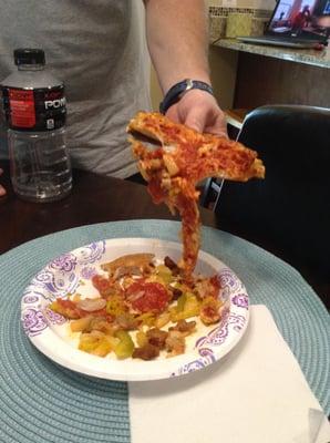 under cooked crust, could not finish eating this mess of a pizza