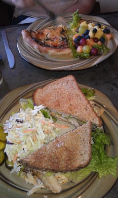 turkey sandwich w/ slaw & bell pepper quiche w/ fruit at Cakes by Dino Bakery and Cafe