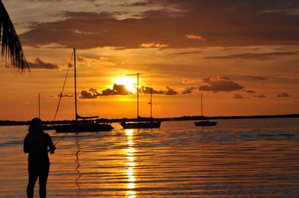 Our sunsets at anchor, ZEPHYRUS is to the left.