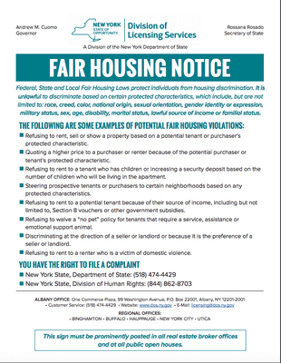 We strictly follow NYS Fair Housing Rules, as noted here.