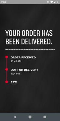 Order tracking via the app. Sandwich was received around 2:05pm.