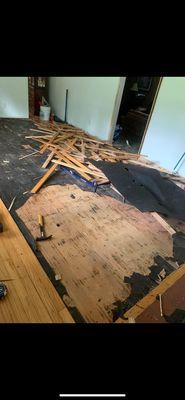 In the process of tearing hardwood floor up