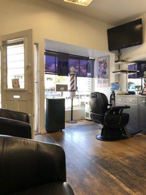 Barber chair and entrance...