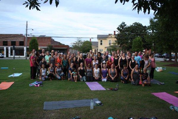 Community yoga classes offered seasonally in Clayton Town Square