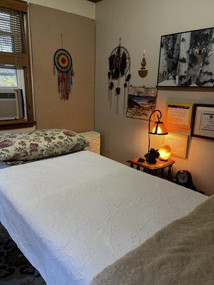 My healing room is relaxing with a heated massage table.