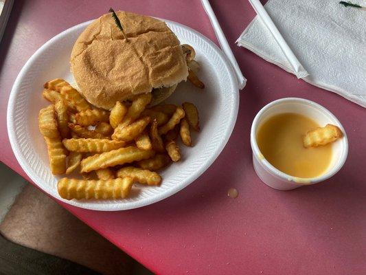 Cheeseburger with cheese fries