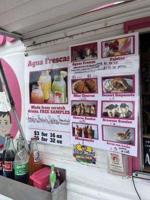 dessert menu and agua frescas