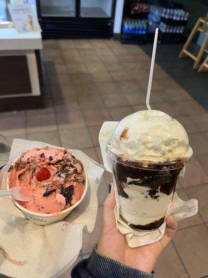 Strawberry Skydive Sundae (left) and brownie sundae (right)