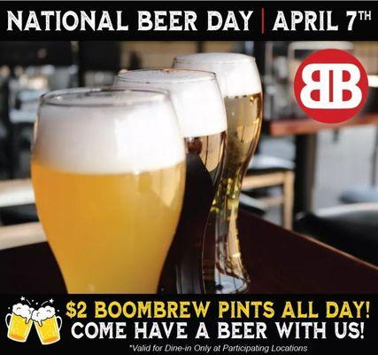 National Beer Day!! $2 BoomBrew Pints All Day Today!!!