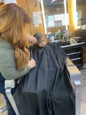 Little sister who is two years old just had to get her "hair cut" cause her big brother did