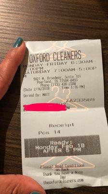 Initial receipt without an $$$.