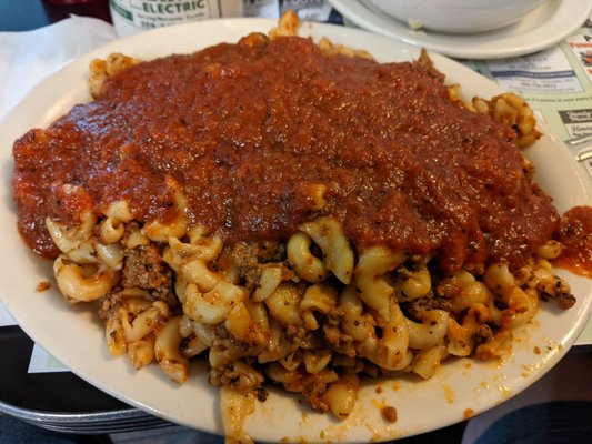 Monday - American Chop Suey with Salad Lunch   Macaroni, ground meat, and red sauce. Tried it because the name was interesting.