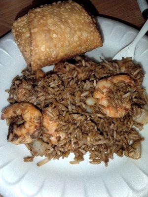 Short shrimp egg roll and shrimp fried rice