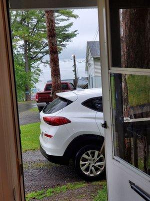 Looking out our cottage door toward Lake Otsego