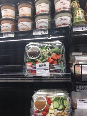 Soups and salads in the Take and Go section.