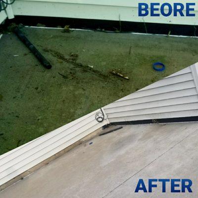 Pressure washing Cement Patio in the backyard of a customer's home