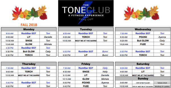 Our New Fall Schedule Starts Monday, September 17!