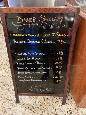 Dinner Specials menu