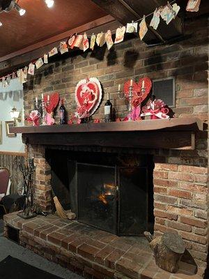 Fireplace decorated for Valentines Day!