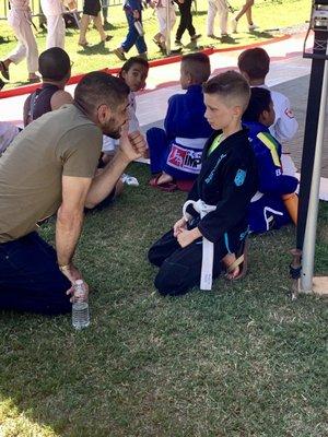 Professor Jason doing some pre game coaching for a match