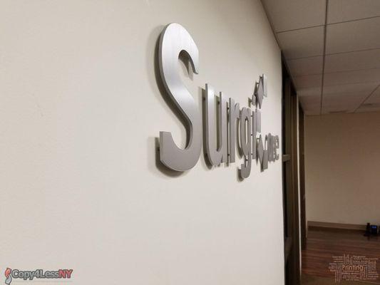 Need a dimensional logo for your business/office? We got you covered. Surgicore dimensional logo 1/4" brushed aluminum with 1/2" spacer remo