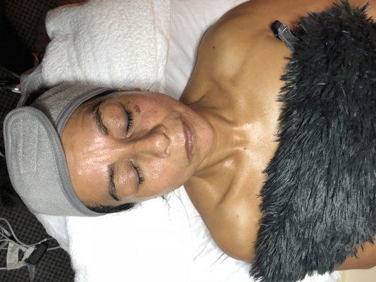 Loyal Client enjoying her aging fab facial!