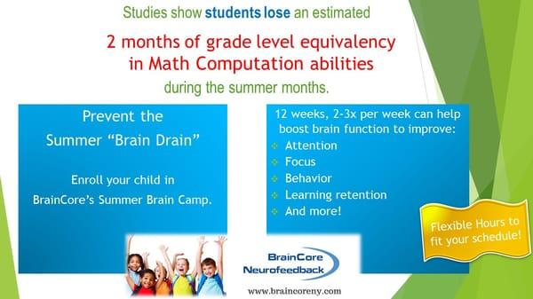 Brain Training Camp for Kids.  Pump new neurons over the summer to prep for a successful school year! 631.265.1223 for more info