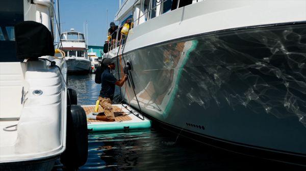 Buffing & Ceramic Coating Starboard Side Hull on Floating dock