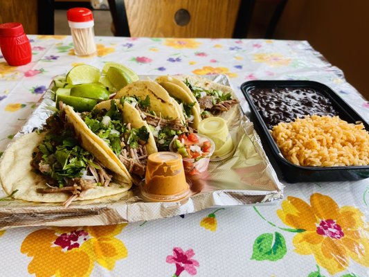 Carnitas with beans and rice!