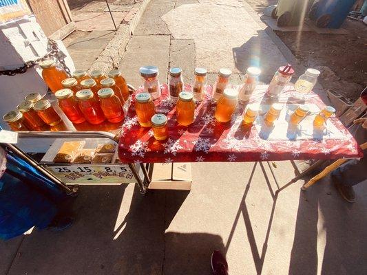 Honey jars. Pollen. Honey sticks.